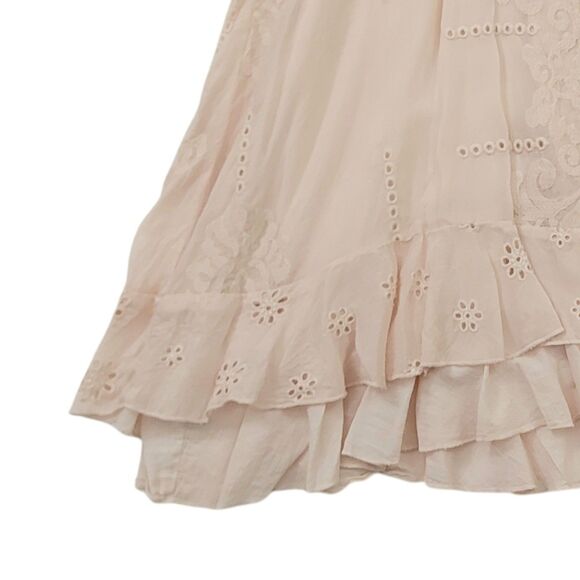 Johnny Was Mini Dress Womens Small Peach Sleeveless Lined Embroidered Bohemian - Picture 3 of 12